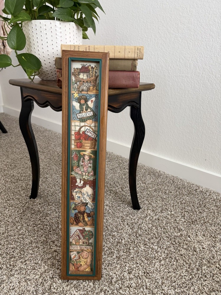 Vintage cottagecore wooden framed print, farmhouse country decor