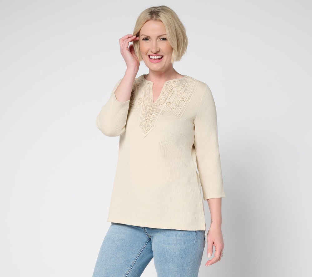 Belle by Kim Gravel Women's Top Sz M Packabelle Gotta Getaway Lace White A687902