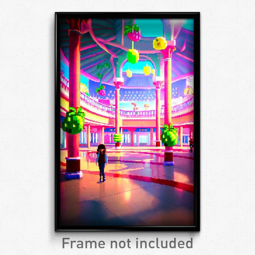 8 Bit Pixel Art Poster - Fruity Plaza Psychedelic Trippy Video Game Print