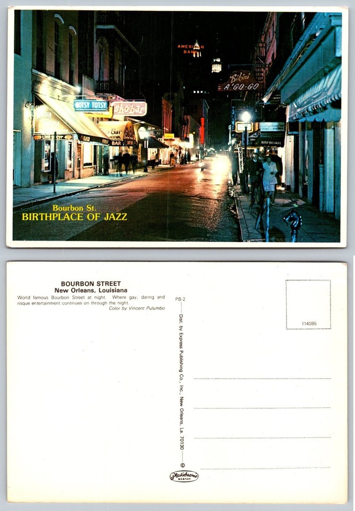 Vintage Bourbon Street New Orleans Nightlife Postcard Plastichrome