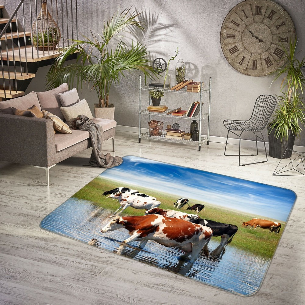 3D Prairie Cow River Animal Print Non-Slip Rug Mat Elegant Photo Carpet O756 Fay