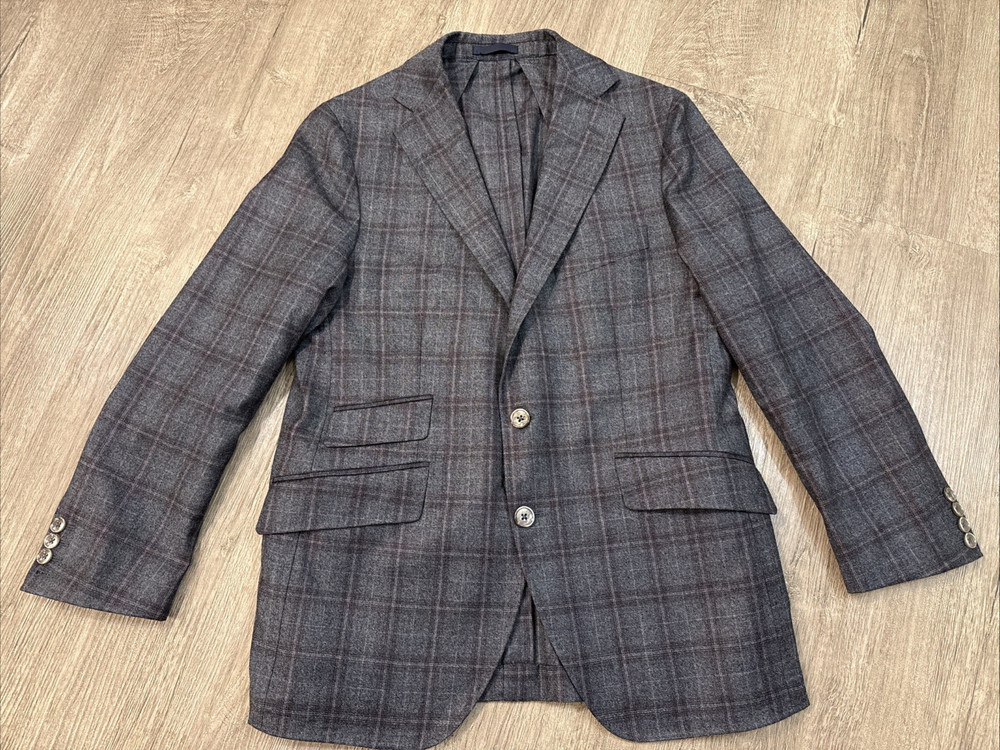 Scabal Super 130s Gray Brown Windowpane Sportcoat Blazer Made to Measure 38R