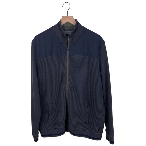 Ted Baker Men's Sardin Quilted Jacket Ribbed Bomber Cotton Size 7 3XL Navy Blue