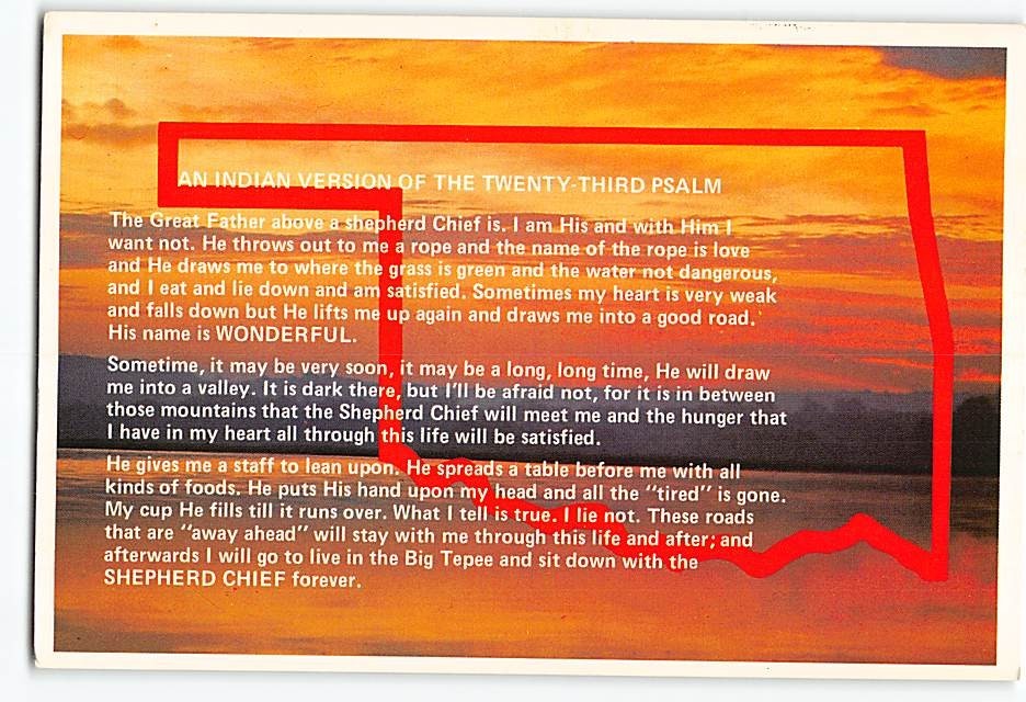 Postcard An American Indian Version Of The Twenty Third Psalm Oklahoma USA