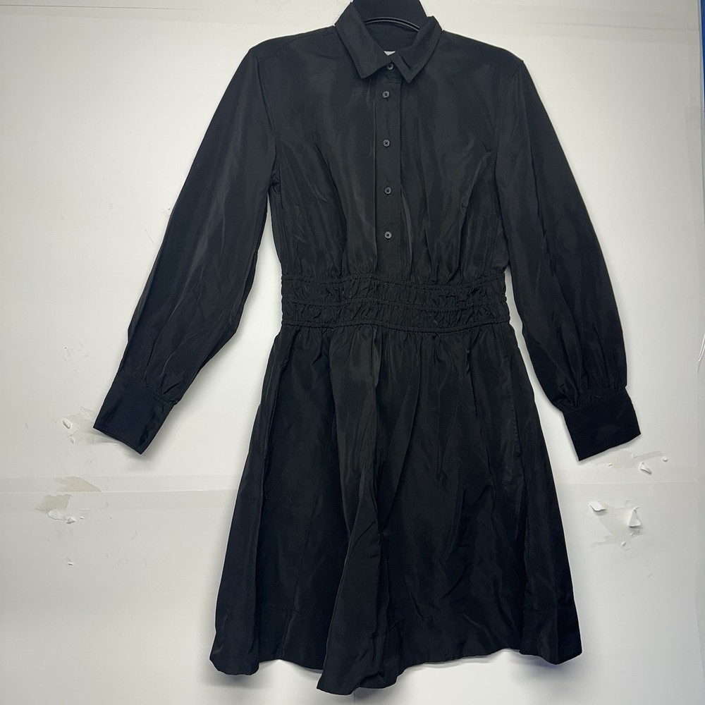 Free Assembly Womens Smocked Waist Dress Size S Black Mini Shirt Long Sleeves
