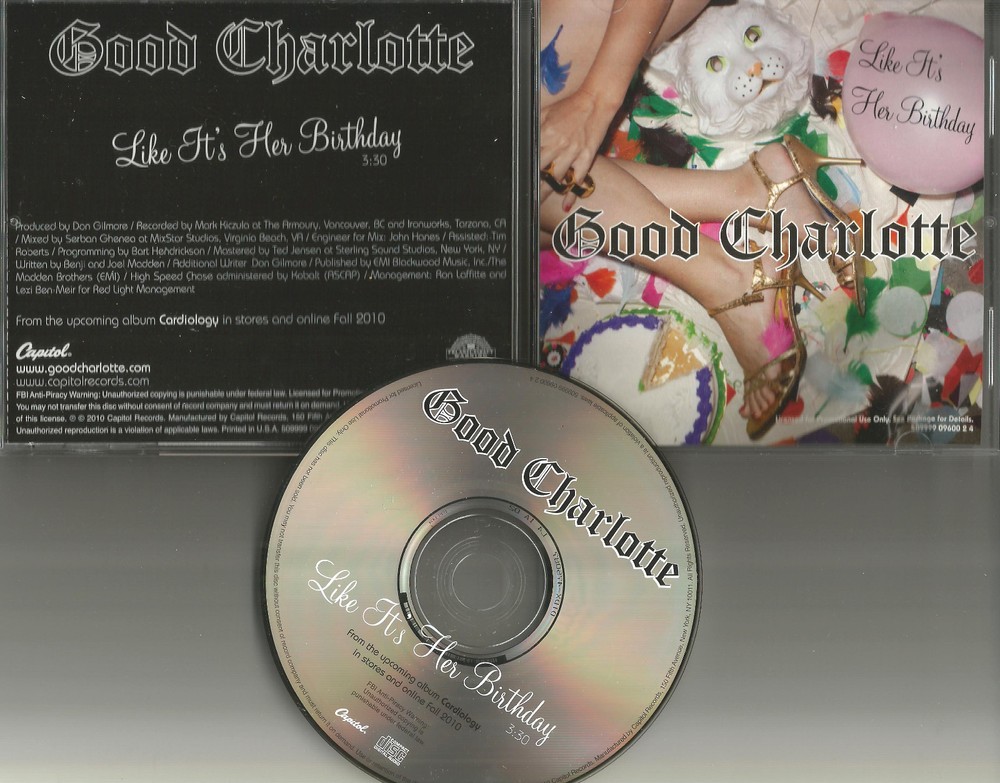 GOOD CHARLOTTE Like It’s her Birthday RARE 2010 USA PROMO Radio DJ CD Single