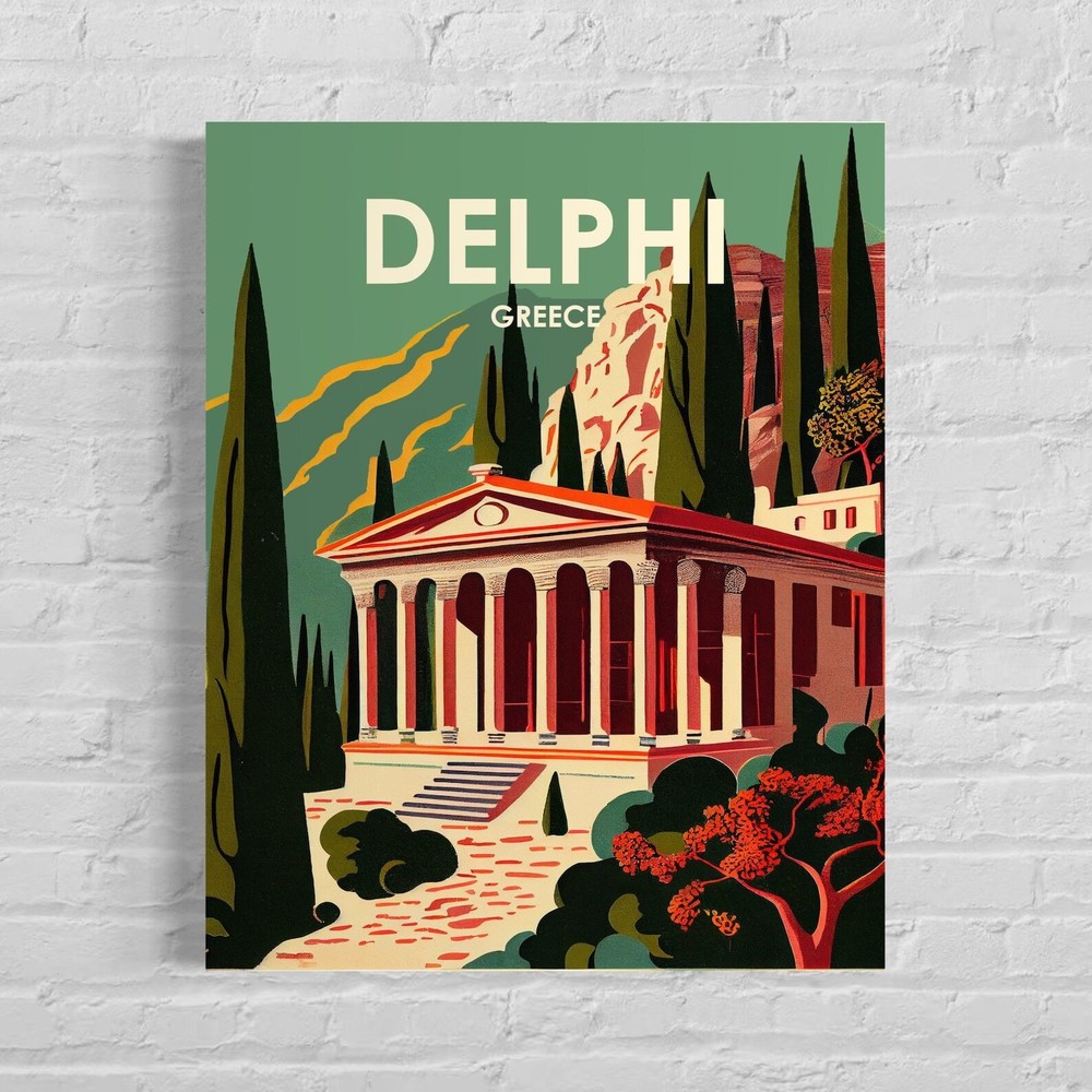 Delphi Greece Retro Art Print Delphi Greece Wall Art Illustration Delphi Greece