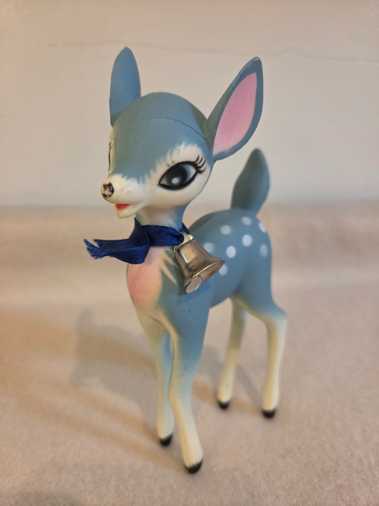 Vintage 1950 Blue Deer Reindeer Figurine Hong Kong Hard Plastic Bambi Christmas
