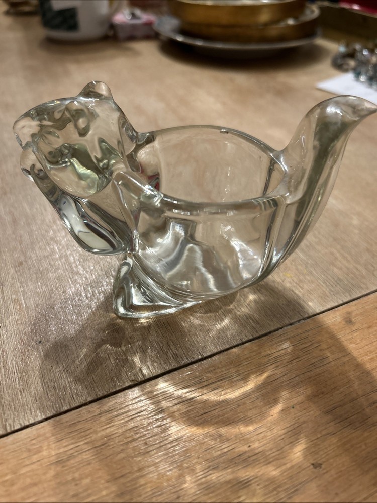 Vintage 70s Avon Clear Glass Crystal Squirrel Tea Light Votive Candle Holder