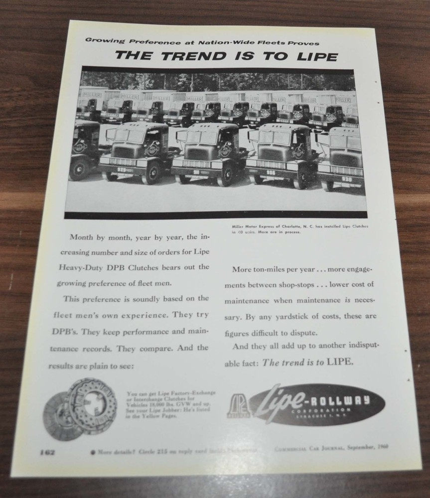 1960 Miller Motor Express Mack G Lipe-Rollway Midland Ross Truck Ad