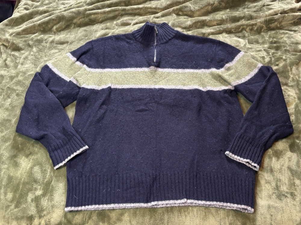 Vintage GAP Sweater Mens XL Blue Green Shetland Wool 1/4 Zip Scratchy Pullover