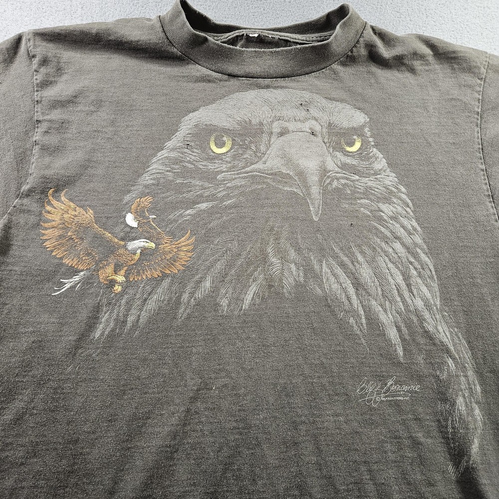 Bald Eagle Graphic Shirt Mens Large Charcoal Gray Print Wildlife Tee 90s