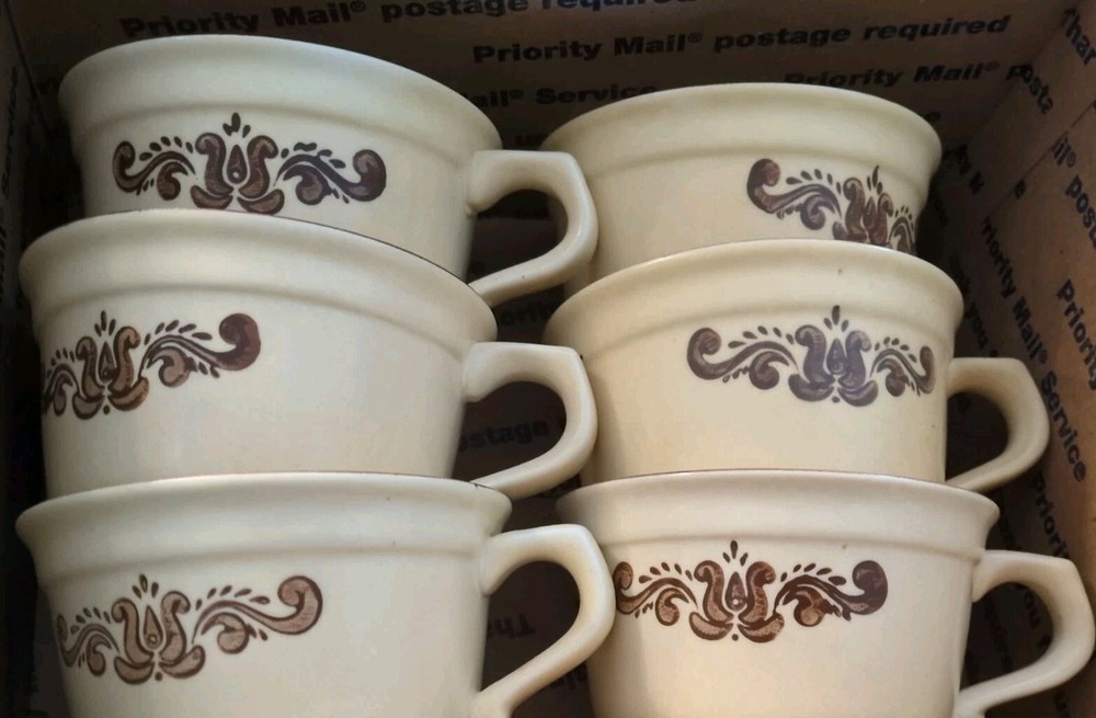 SET OF 6 PFALTZGRAFF  Village BROWN FLAT COFFEE CUPS