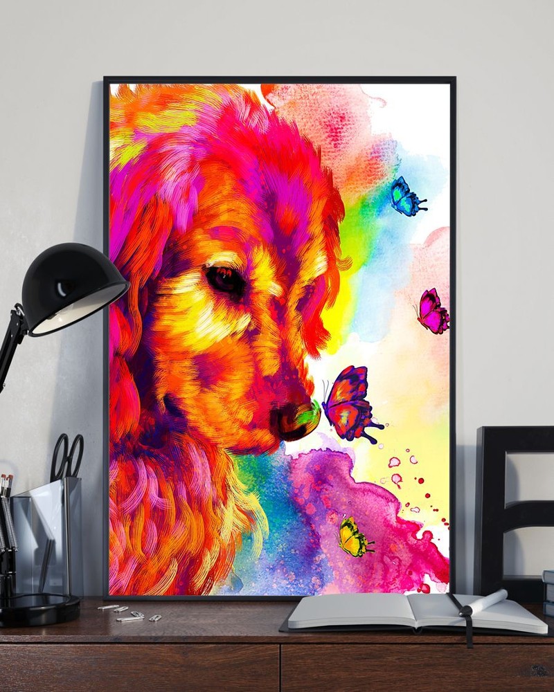 Golden Retriever Butterfly Watercolor Dog Home Decor Wallart Poster