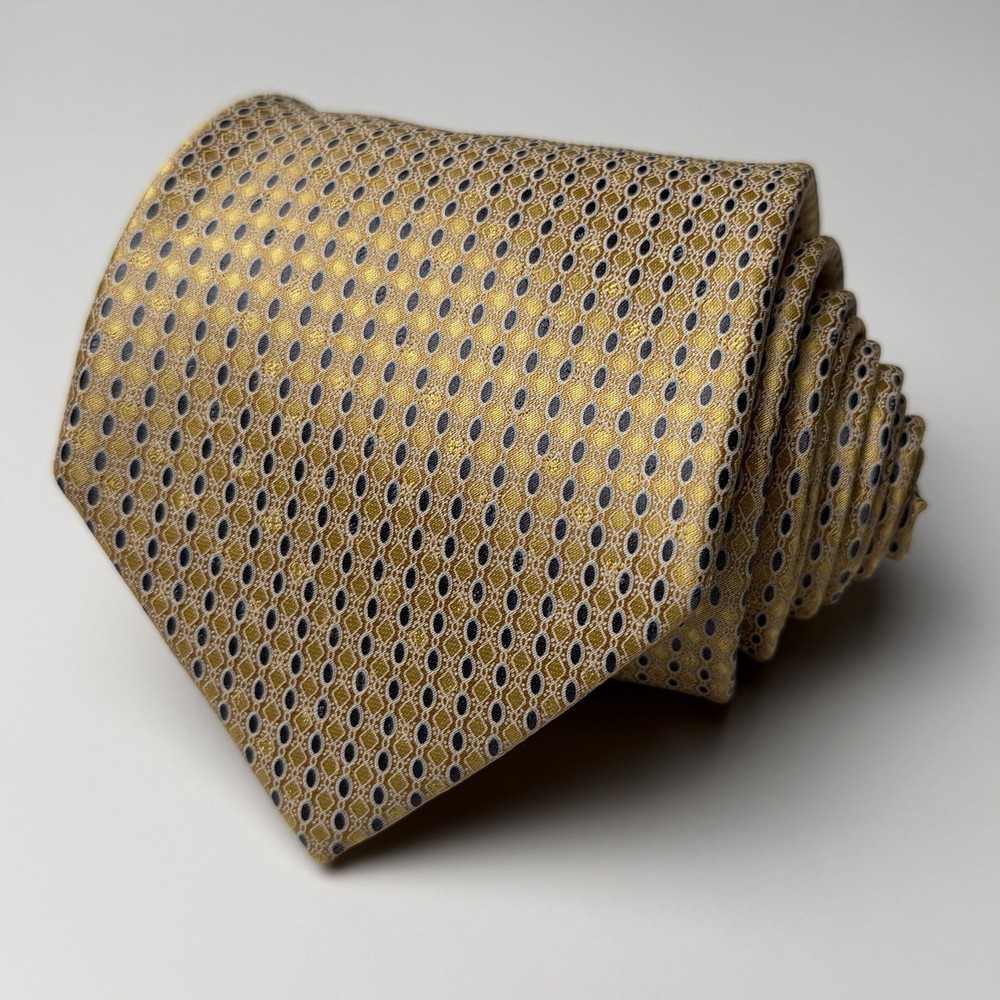 Ermenegildo Zegna Tie Yellow Silk Geometric Print Made In Italy Necktie