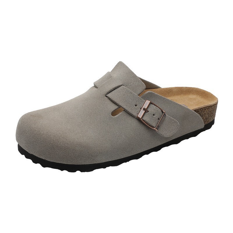 Retro Half Dragged Felt Shoes Thick Bottom Men's and Women's Genuine Leather