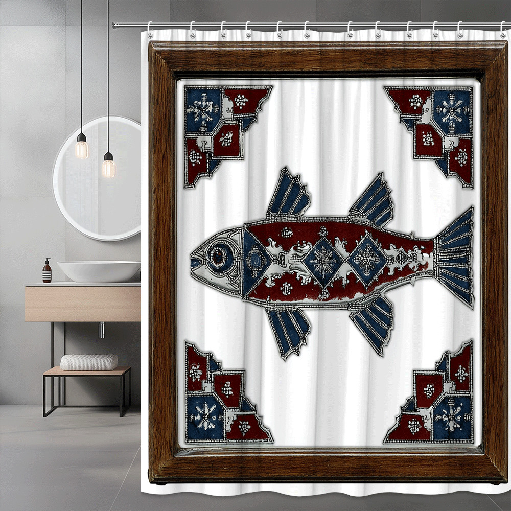Fish Graphic Shower Curtain Red Blue Framed Print