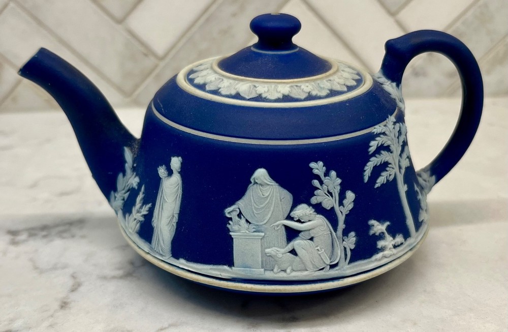Antique Wedgwood Blue Jasperware Small / Individual Teapot