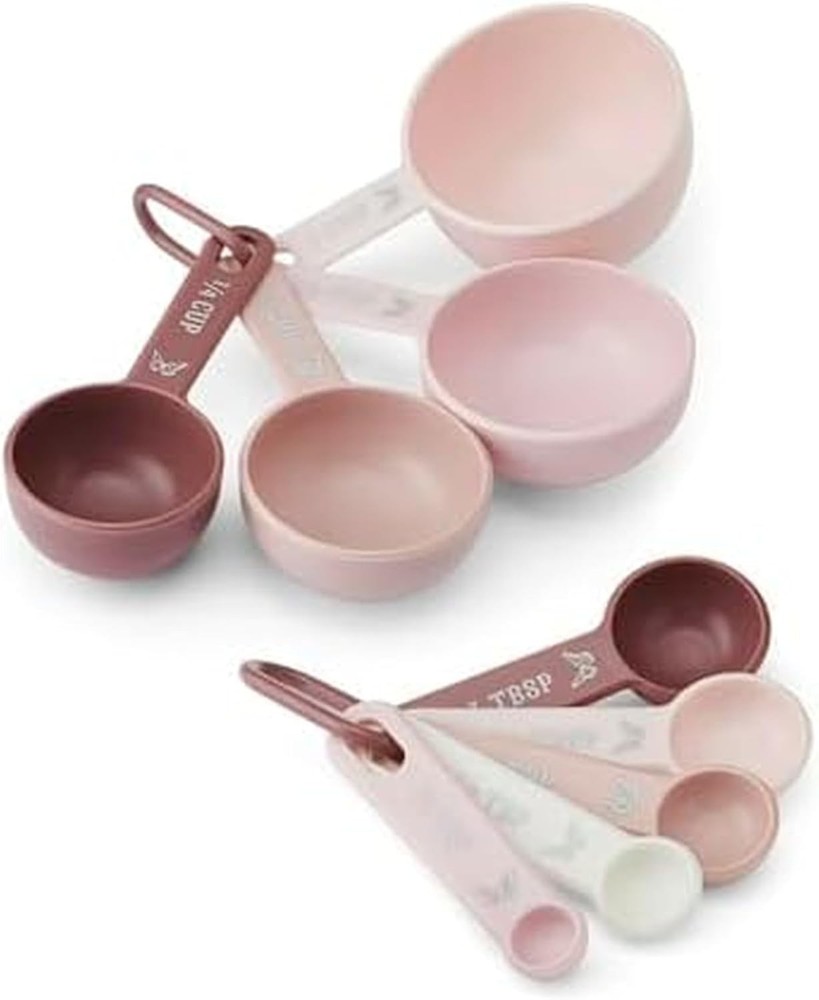 D Parton Measuring Cups and Spoons Set, Pink with Butterfly Accents,