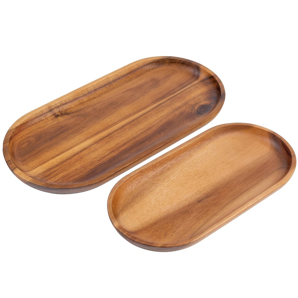 Acacia Wood Serving Trays Set of 2 Platters for Home & Kitchen Decor-image