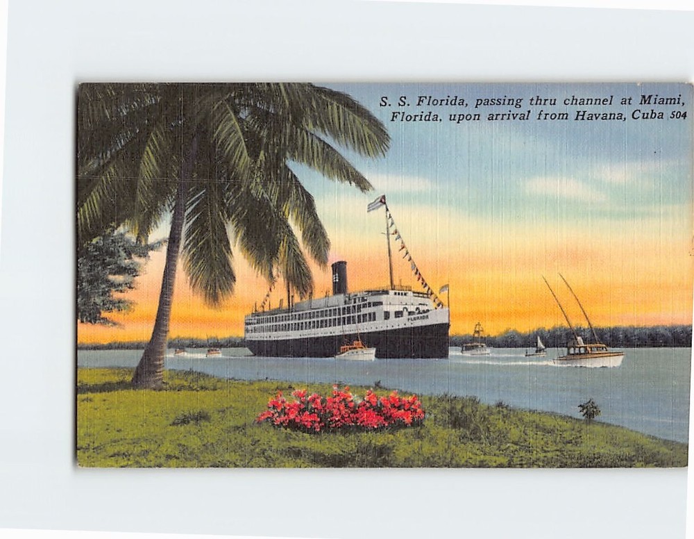 Postcard S. S. Florida Passing Thru Channel at Miami Florida USA