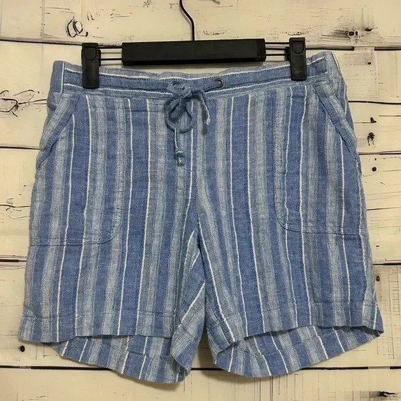 Talbots | Women's Blue & White Striped Linen Shorts Size 4P