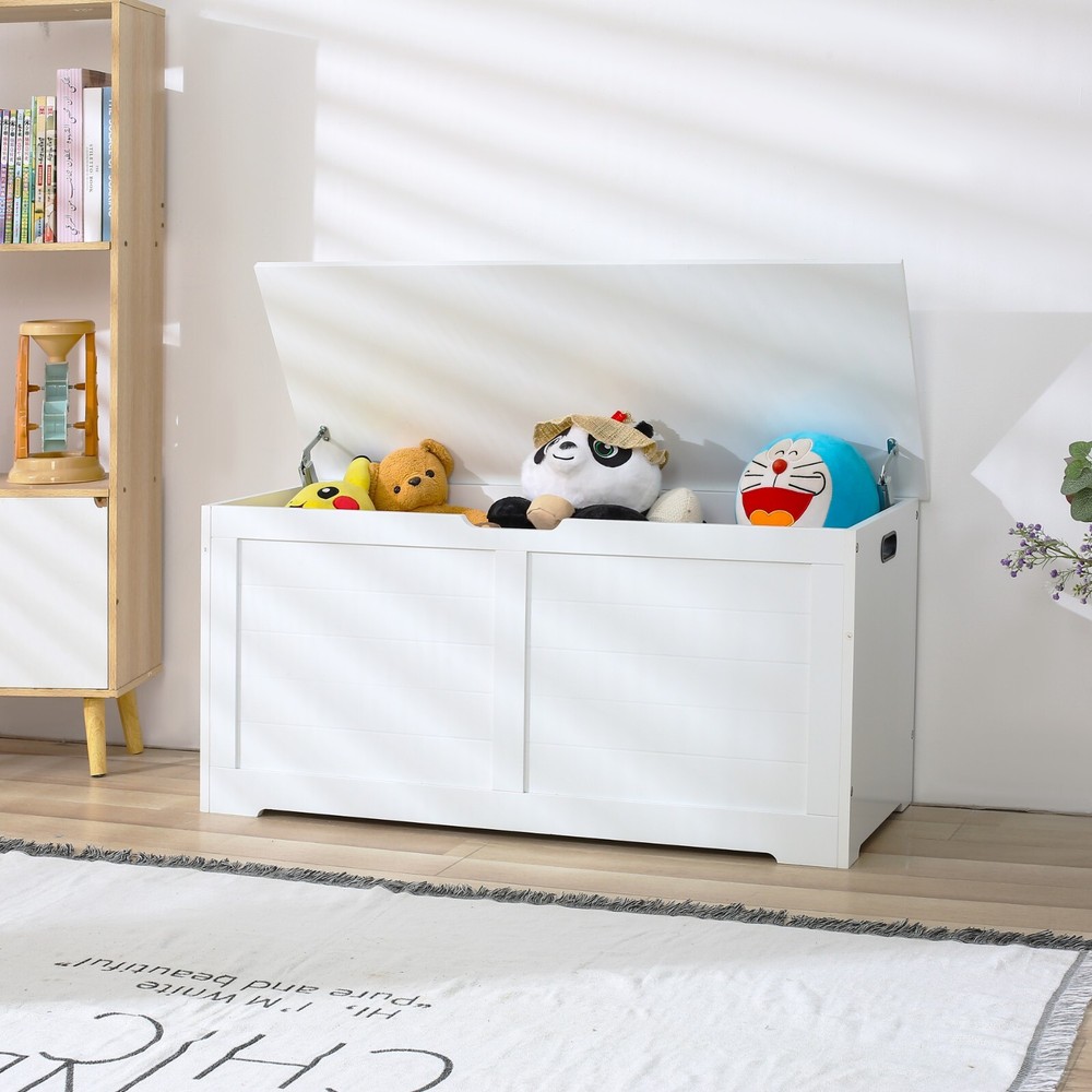 Kids Wooden Toy Box Bench with Flip-Top Lid & Safety Hinges