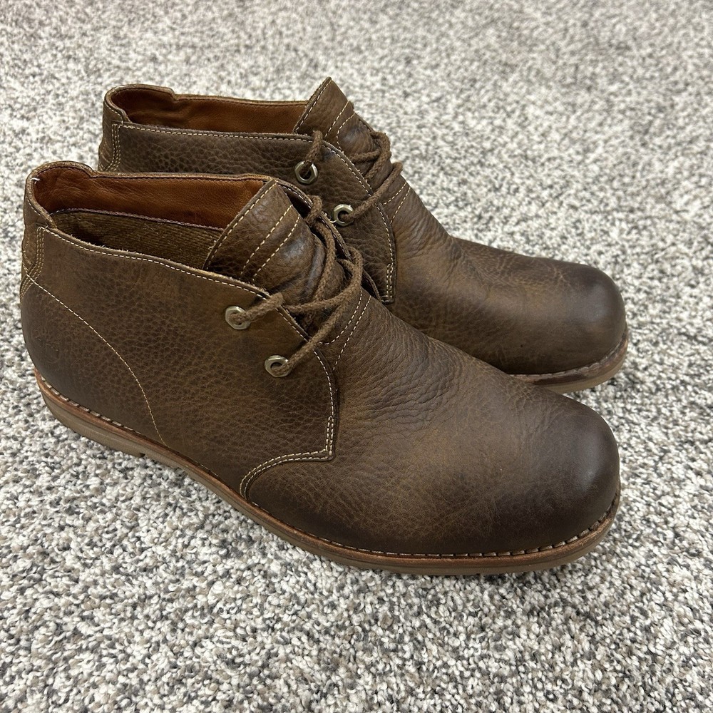 Timberland Men's Brown Leather Chukka Boots Size 10 Lace-Up Dress Shoes for Church
