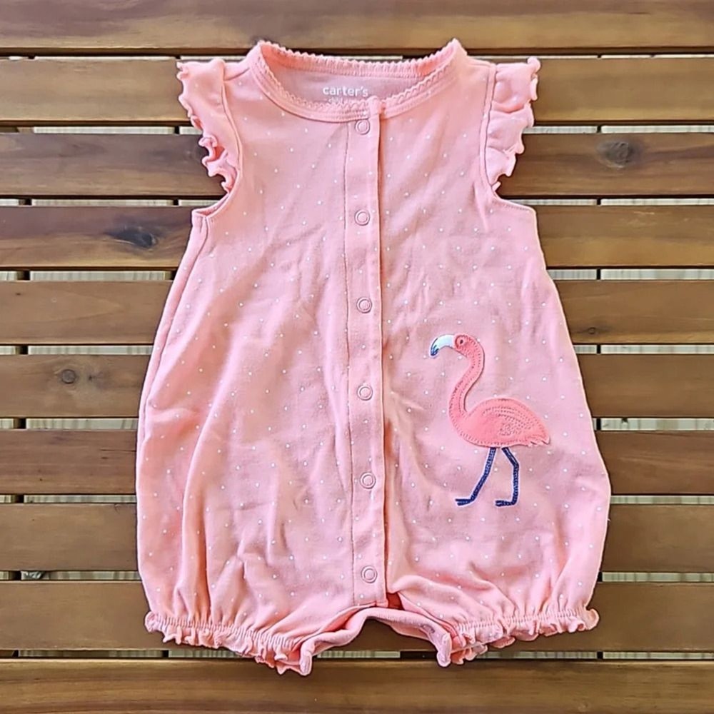 Carter's Child of Mine Pink Flamingo Baby Girl Romper 0-3 Months