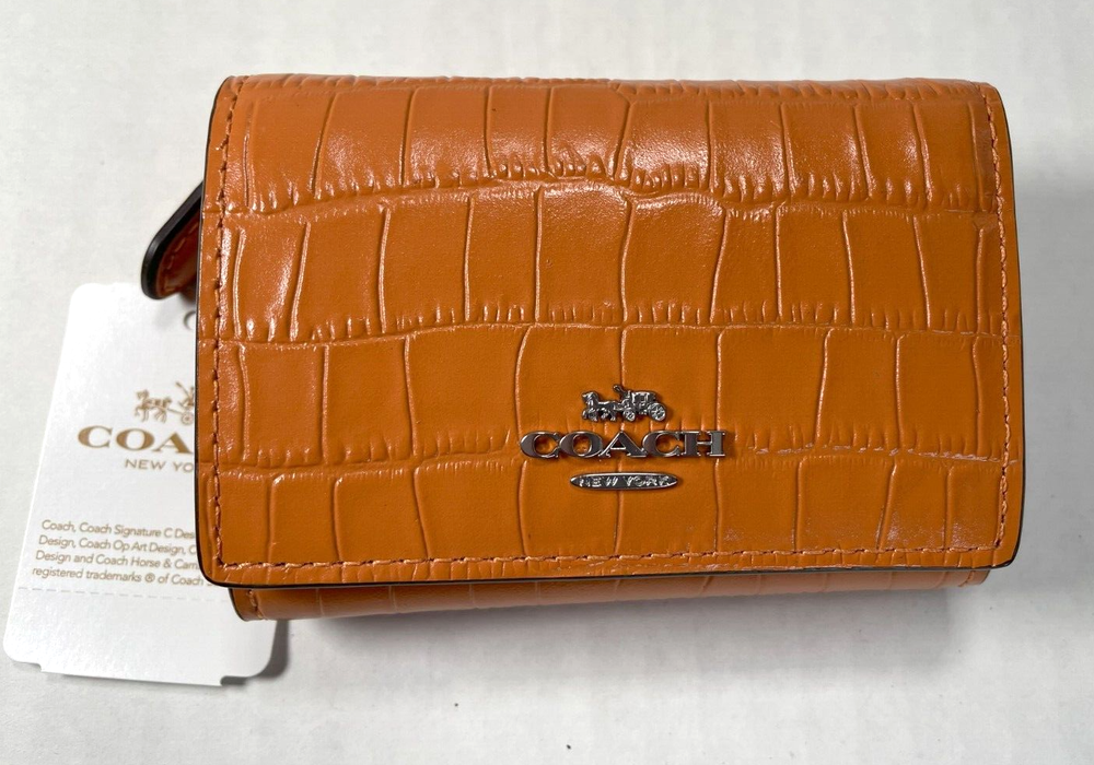COACH CU914 Genuine Leather Wallet in Micro Croc Washed Orange NWT Worth $218