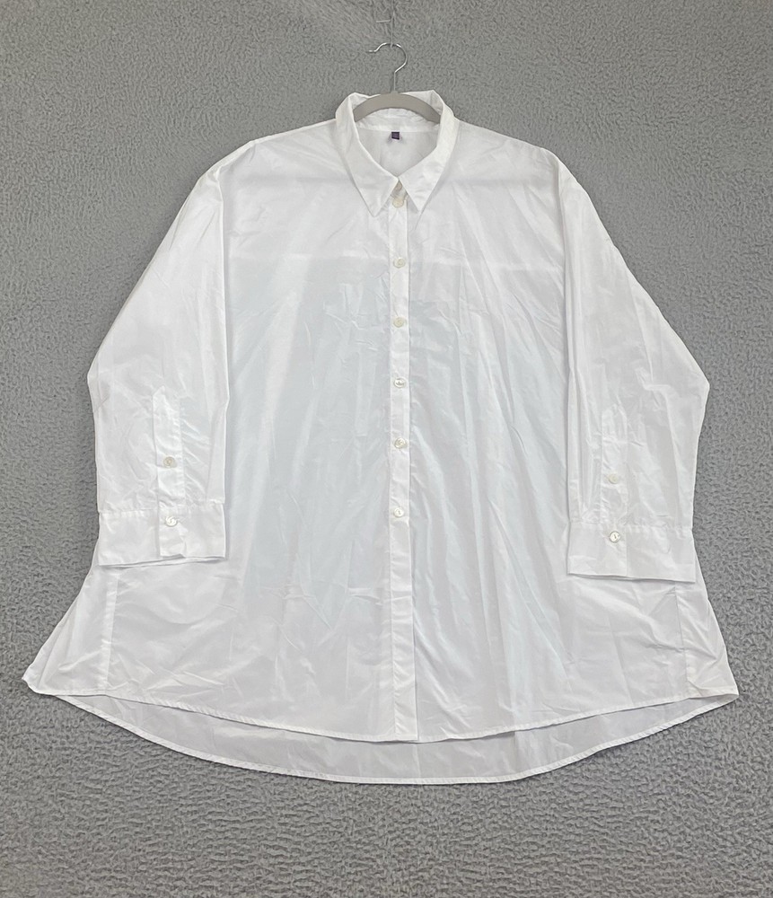 Katharina Hovman $495 Oversize Button Down Shirt Women Size 16 White Taffeta NEW