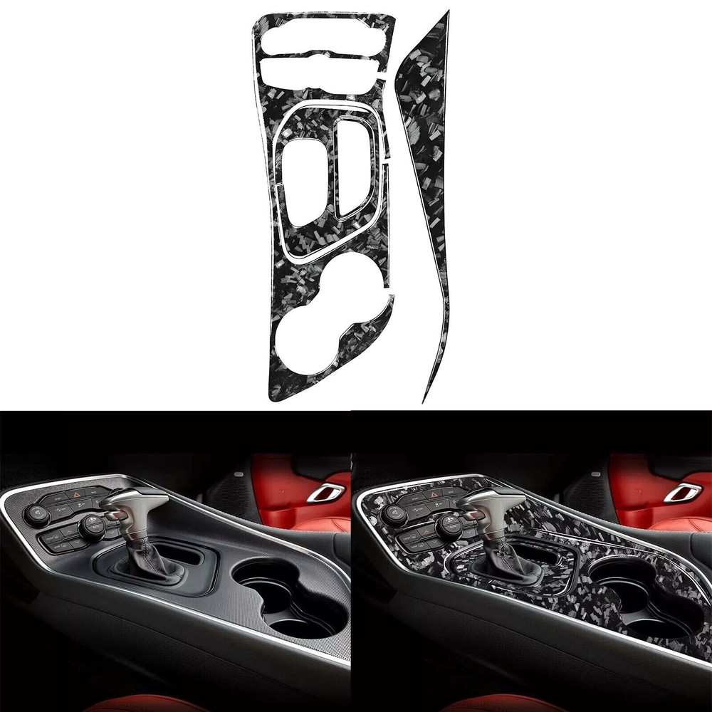 4Pcs Forged Carbon Fiber Gear Shift Panel Cover Set For Dodge Challenger 2015-23