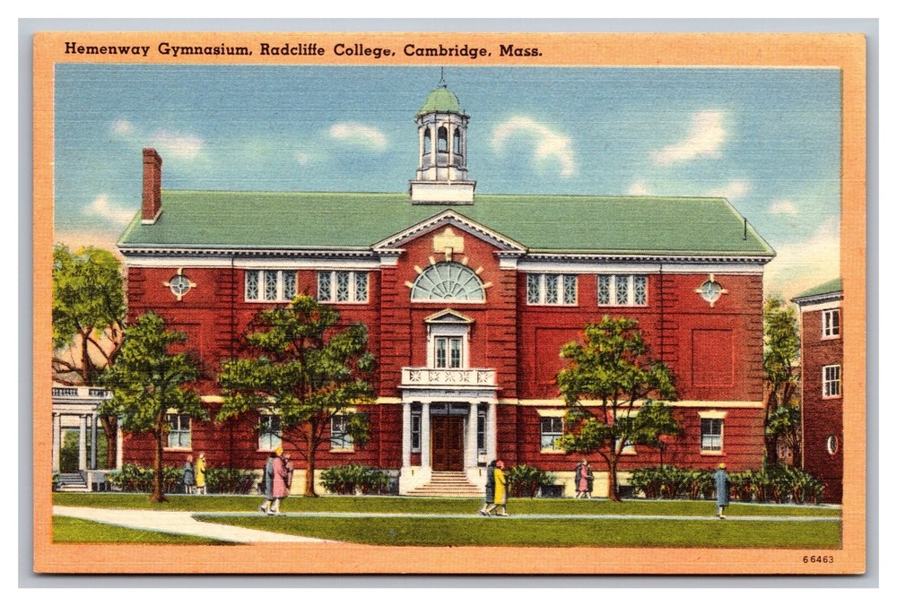 Cambridge MA Massachusetts Hemenway Gymnasium Radcliffe College Linen Postcard