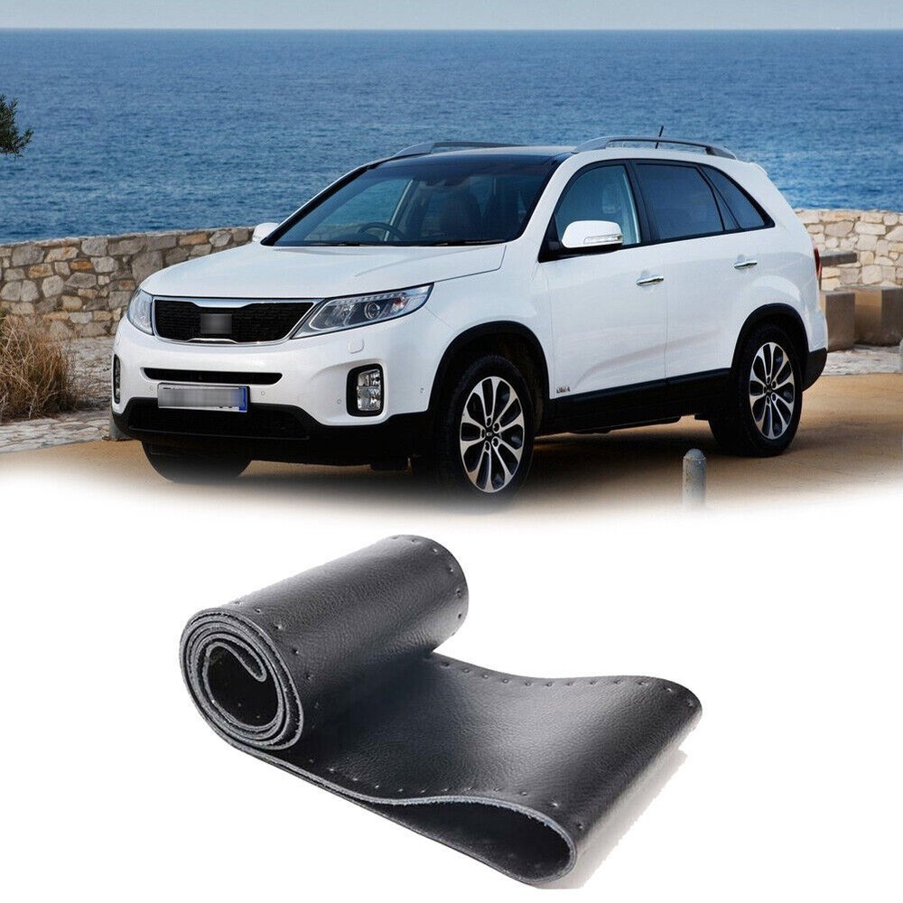 Anti-Slip Black Leather DIY Steering Wheel Cover for 15
