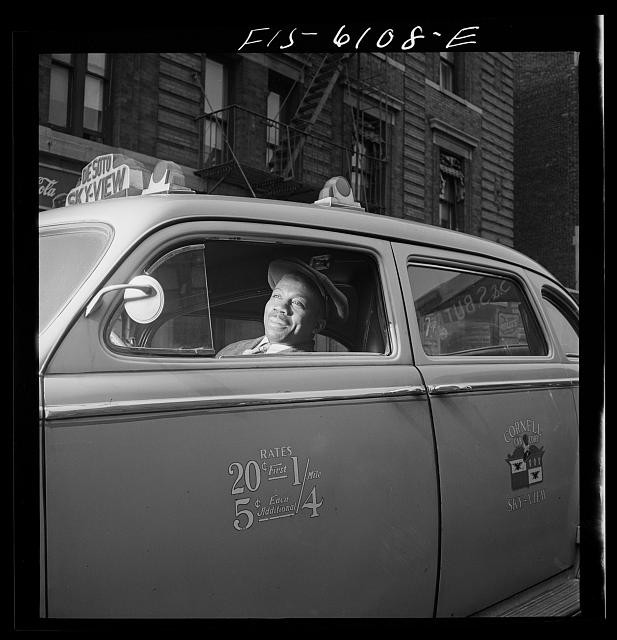 Photo:New York City NY 1942 Negro Taxi Driver in Cab Taxi Sign