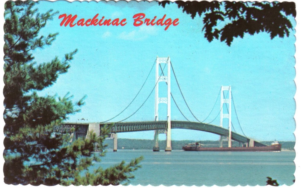 Michigan Postcard Mackinac Suspension Bridge Upper Peninsula