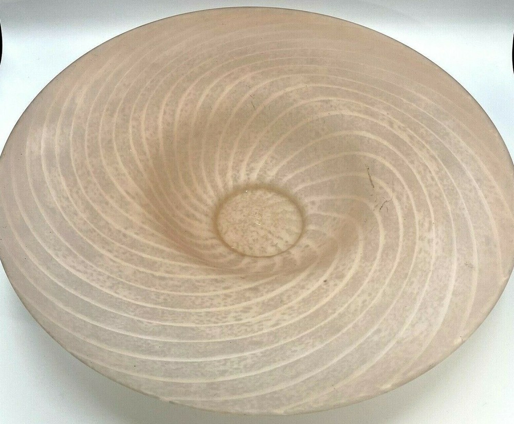 Vetro Murano Hand Blown Centerpiece Bowl Matte Pink w/White Swirls 18