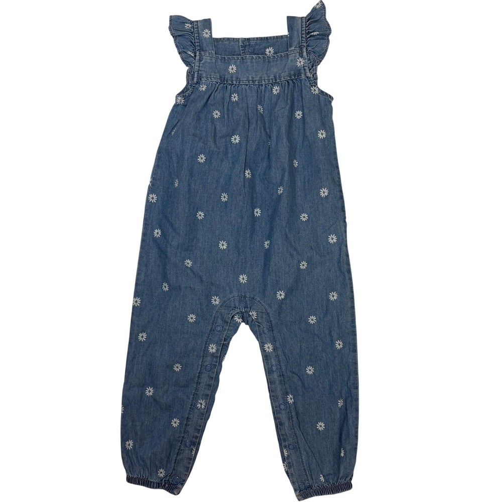 Carter's Baby Girl Jumpsuit Romper Blue Floral Ruffle Sleeves