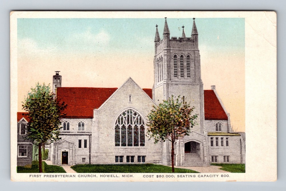 Howell MI-Michigan First Presbyterian Church Vintage Postcard