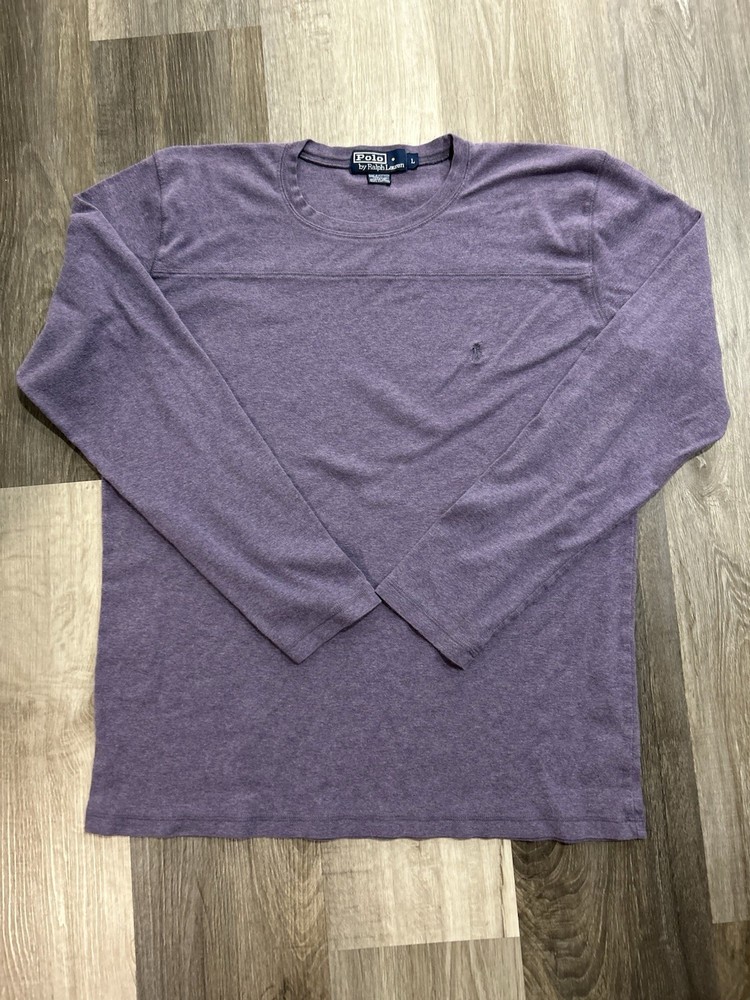 Polo by Ralph Lauren Crewneck Long Sleeve Shirt Purple Knit Cotton Logo Mens L