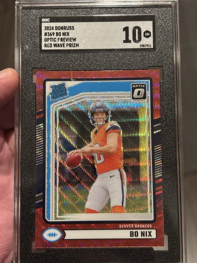 2024 Panini Donruss - Rated Rookie Bo Nix #369 Optic Preview Red Wave Prizm (RC)