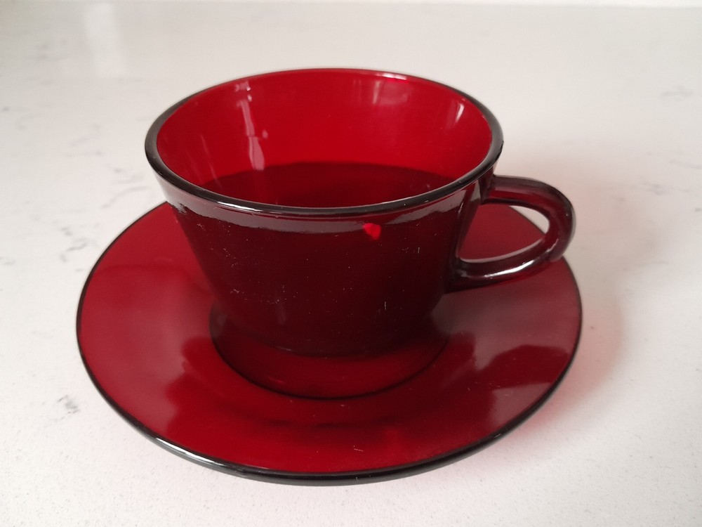Vintage Royal Ruby Red Glass Tea Coffee Cup and Saucer