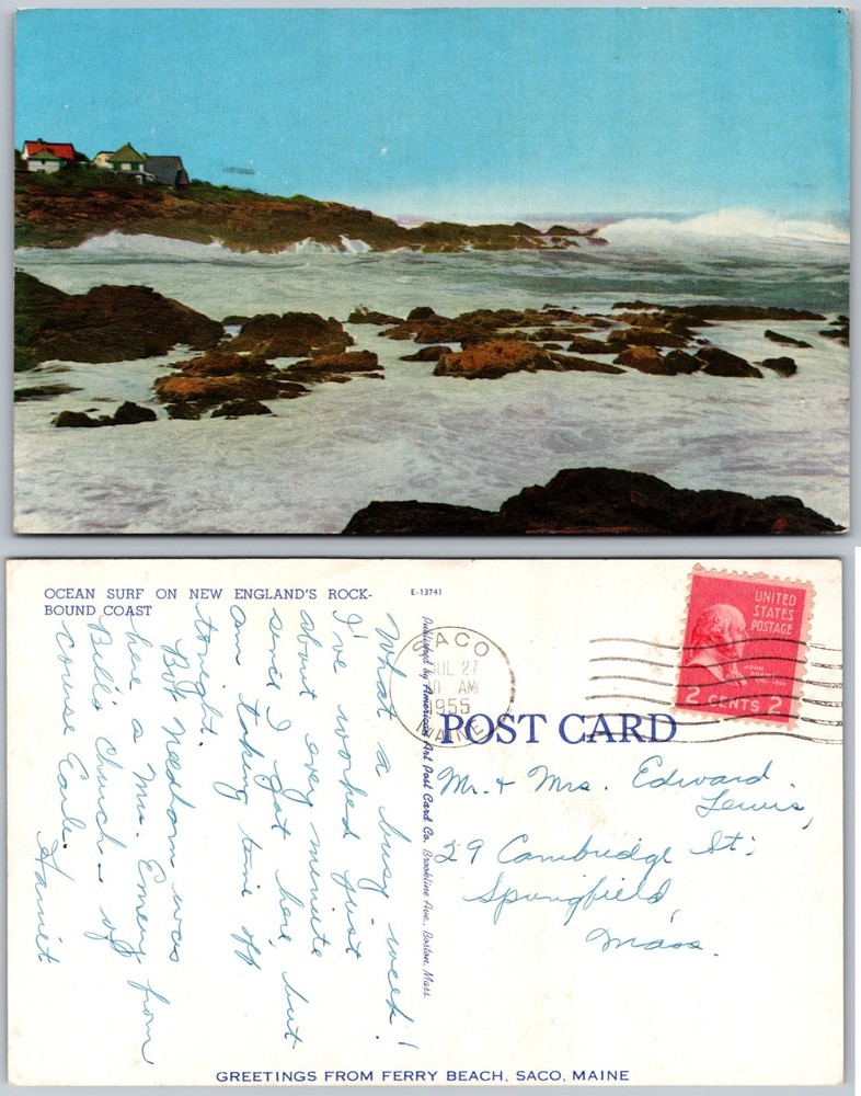 Ferry Beach Saco Maine Ocean Surf Rocky Coast Postcard