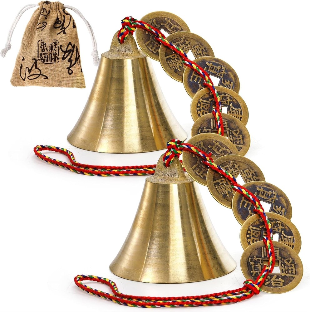 2 Pcs Chinese Lucky Bell for Wealth and Safe, Chinese Hanging Decor Wind Chimes