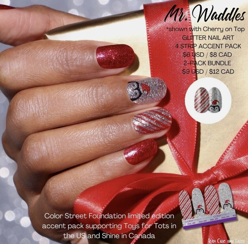 Color Street Nail Polish Strips~ MR. WADDLES *Accent Set* ~  Christmas ~Penguin-image