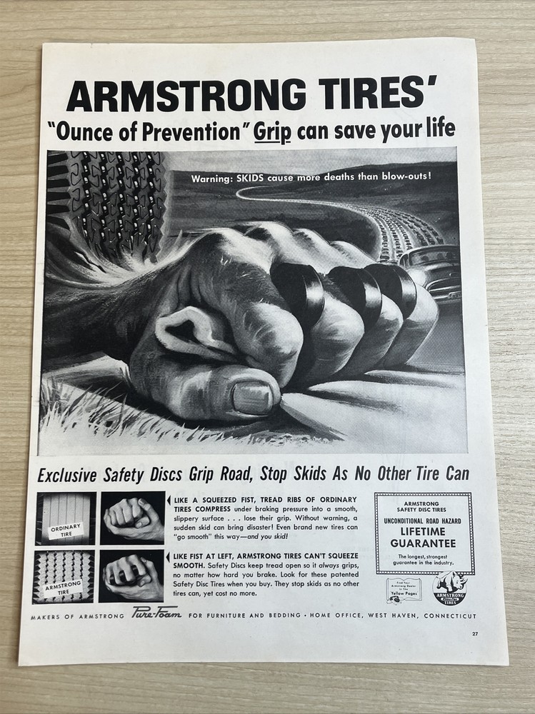 Armstrong Tires Safety Discs 1957 Vintage Print Ad Life Magazine
