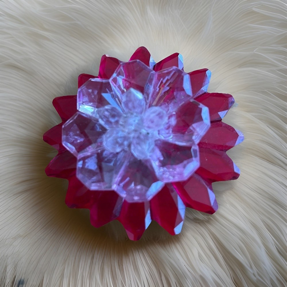 Vintage Germany Bright Pink Lucite Layered Flower  Pin Brooch