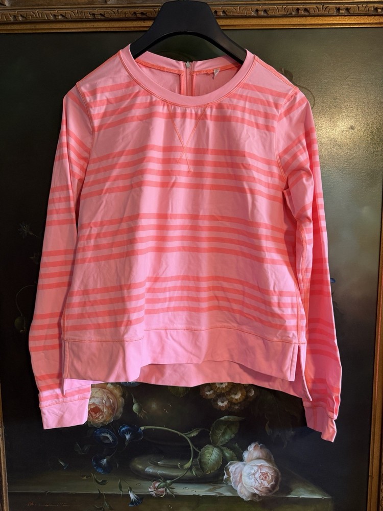 Lululemon Run Warm Up Crew Ocean Stripe Coral Orange Pullover Size 10