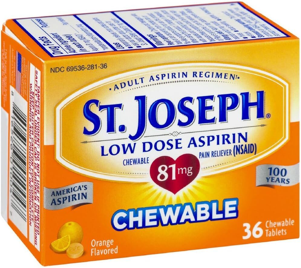 St. Joseph Orange Chewable 81mg Aspirin, 36 Tablets (Pack of 6)