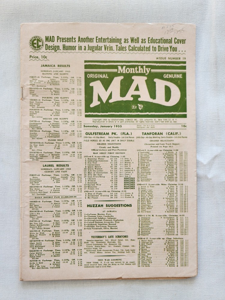 MAD #19 (1955) EC Comics Pre-Code Humor – “Monthly MAD” Cover